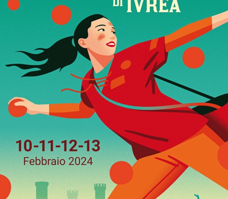 STORICO CARNEVALE IVREA – La forza gentile di una ragazza arancere al centro dell’immagine 2024