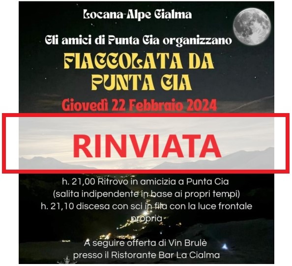 LOCANA – Fiaccolata da Punta Cia rinviata causa maltempo