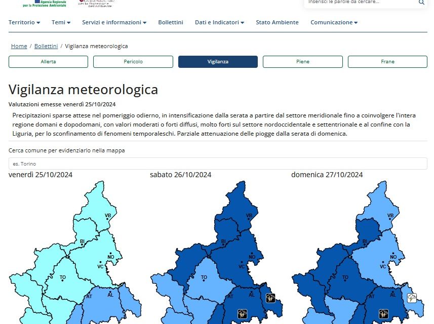 PIEMONTE – Come valutare il monitoraggio meteo di Arpa – Qui i link alle informazioni utili